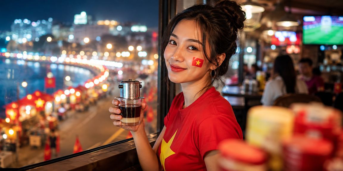 Người hâm mộ bóng đá tại Đà Lạt xem trận đấu và theo dõi tài khoản xsbthuan bên ly cà phê