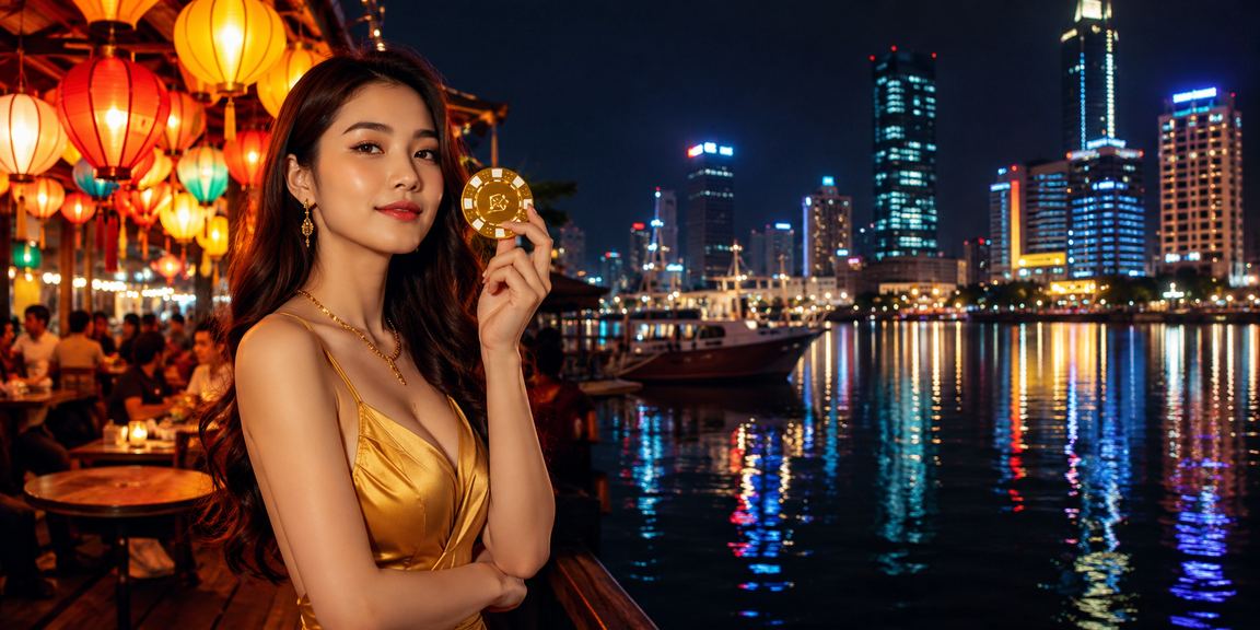 Cảnh chợ đêm Hải Phòng với người dùng truy cập nền tảng trò chơi trực tuyến