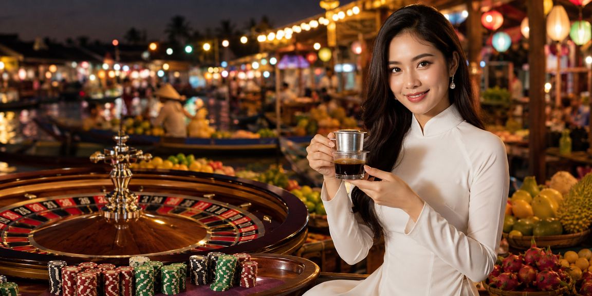 Người phụ nữ mặc áo dài chơi roulette bên dòng Mekong – trải nghiệm casino trực tuyến tại Việt Nam